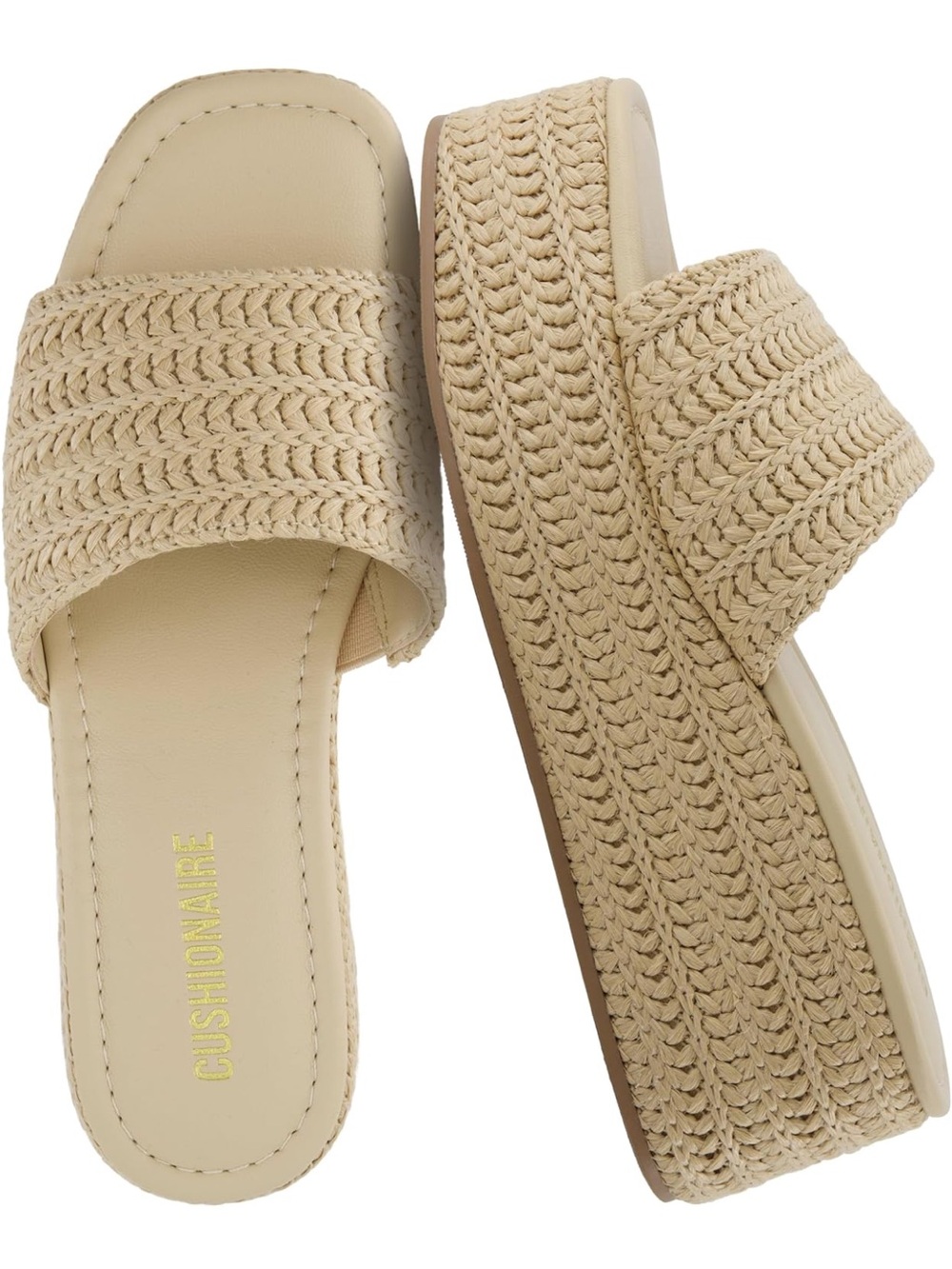 Cushionaire Natural Braided Platform Slide Sandals - 8.5